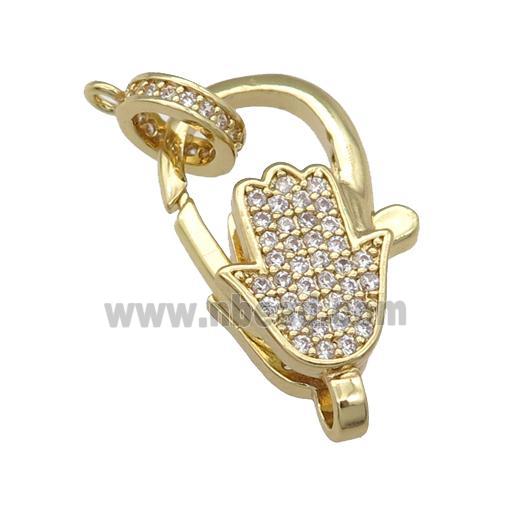 copper Lobster Clasp paved zircon, hand, gold plated