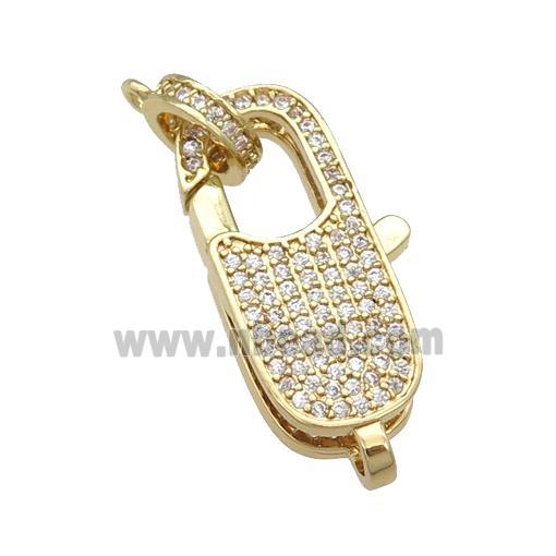 copper Lobster Clasp paved zircon, gold plated
