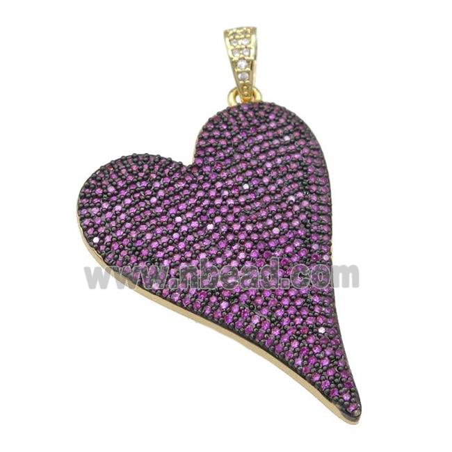 copper Heart pendant paved hotpink zircon, gold plated