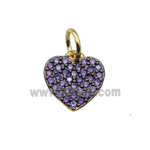 copper Heart pendant pave purple zircon, black plated