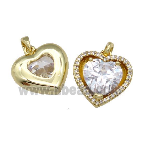 copper Heart pendant pave zircon, gold plated