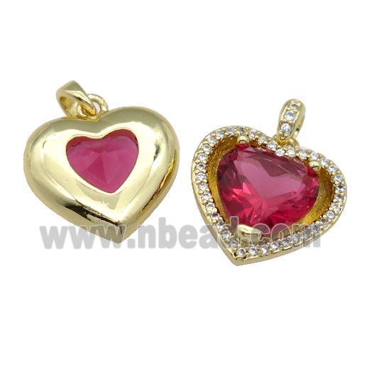 copper Heart pendant pave red zircon, gold plated
