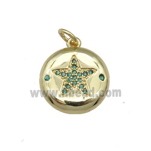 copper circle Star pendant pave green zircon, gold plated