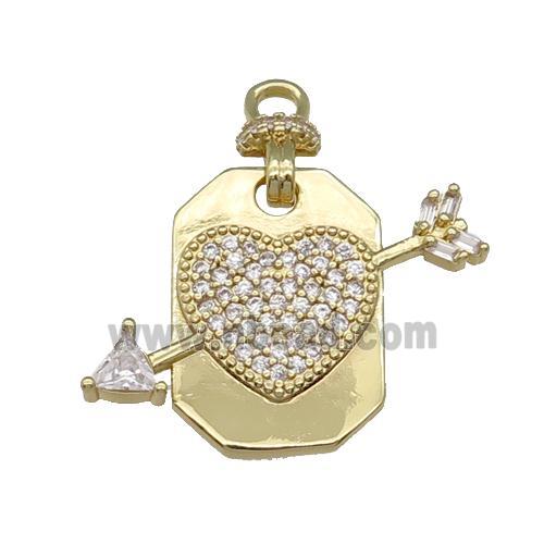 copper Cupid pendant pave zircon, heart, gold plated
