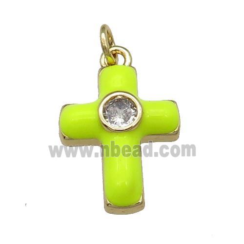 copper Cross pendant pave zircon with yellow enamel, gold plated