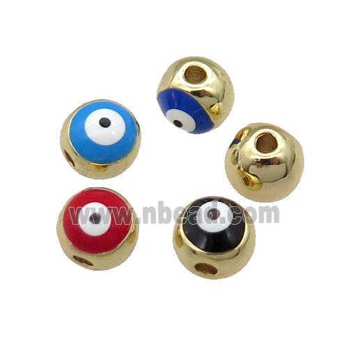 round copper spacer Beads withe enamel Evil Eye, gold plated, mixed