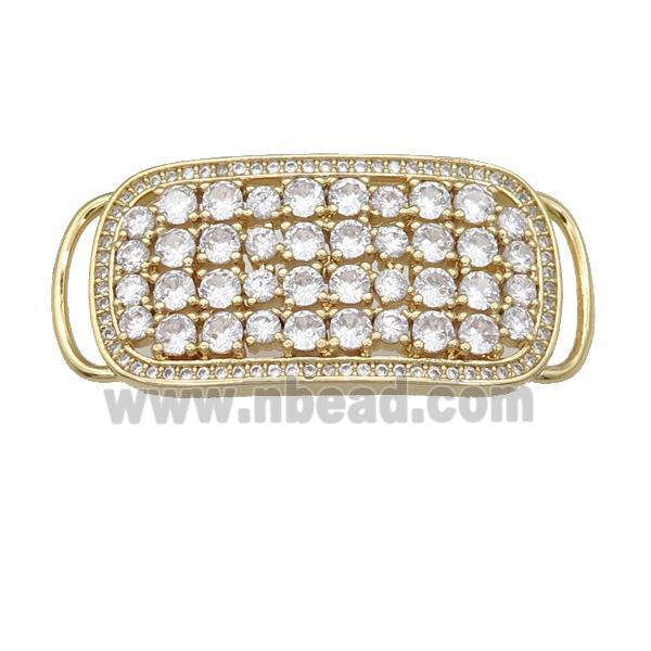 copper rectangle connector pave zircon, gold plated