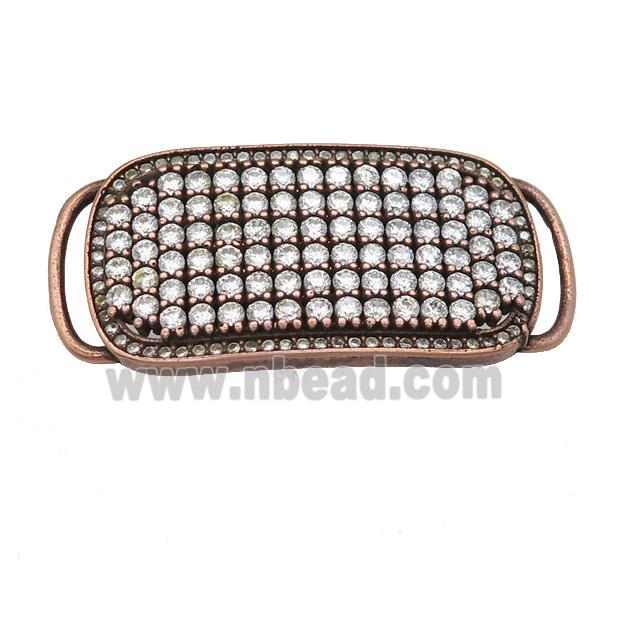 copper rectangle connector pave zircon, antique red