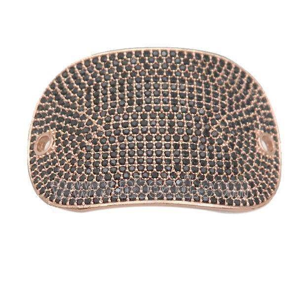 copper oval connector pave black zircon, rose gold