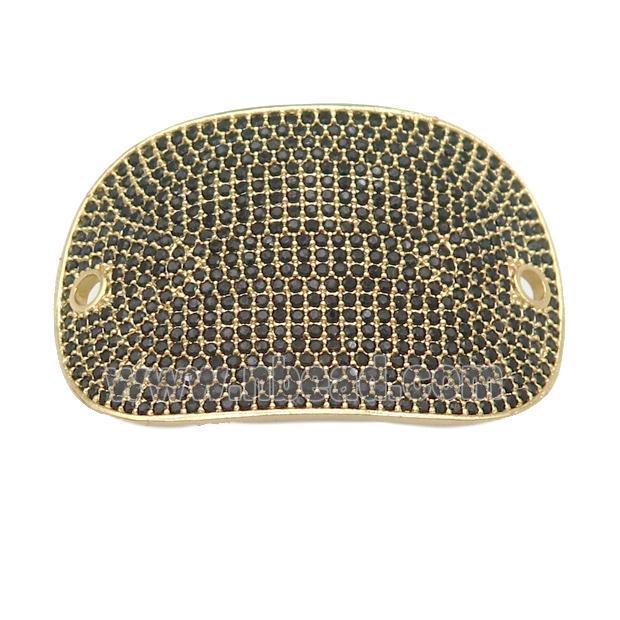 copper oval connector pave black zircon, gold plated