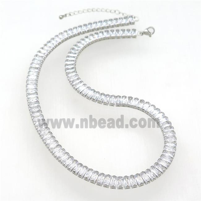 copper Necklace pave zircon, platinum plated