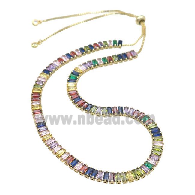 copper Necklace pave multicolor zircon, adjustable, gold plated