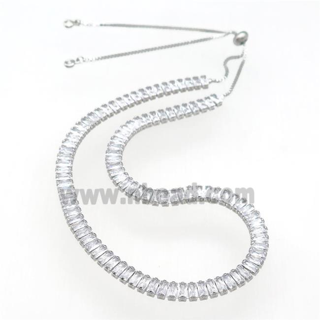 copper Necklace pave zircon, adjustable, platinum plated