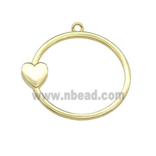 copper circle heart pendant pave zircon, gold plated