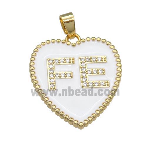 copper Heart pendant pave zircon with white enamel, gold plated