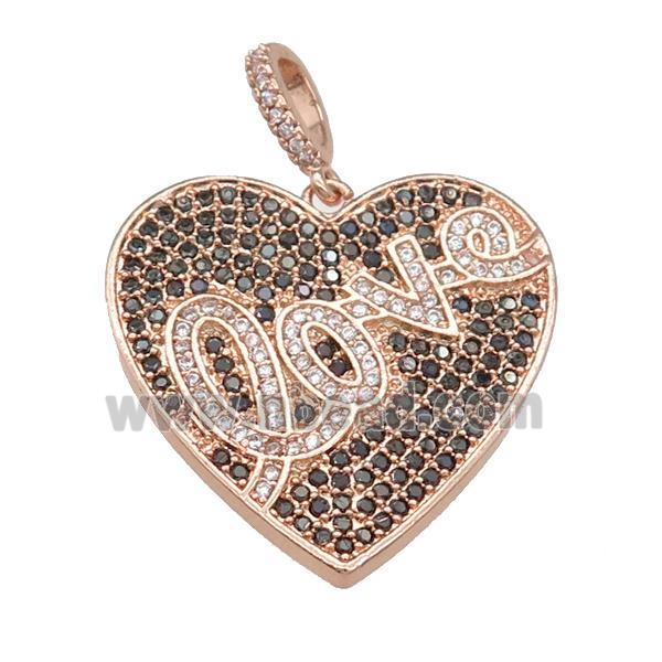 copper Heart pendant pave zircon, LOVE, rose gold