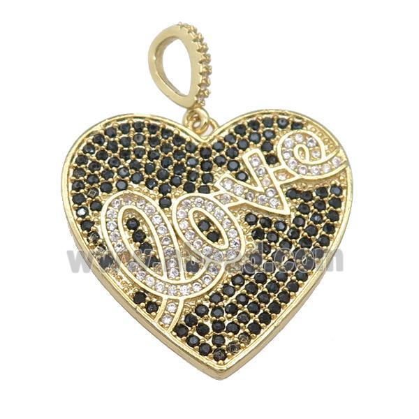 copper Heart pendant pave black zircon, LOVE, gold plated