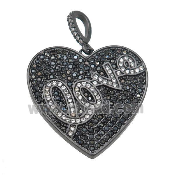 copper Heart pendant pave black zircon, LOVE, black plated