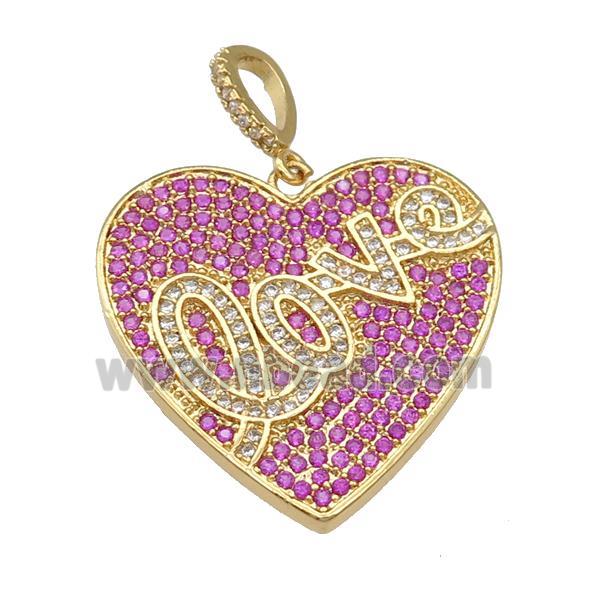 copper Heart pendant pave hotpink zircon, LOVE, gold plated