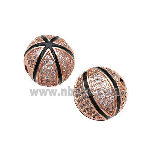 round copper Beads paved zircon, rose gold