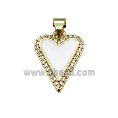 copper Heart pendant pave zircon with white enamel, gold plated
