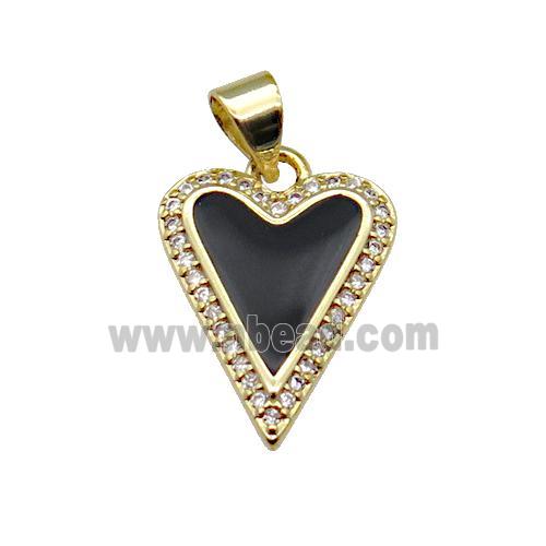 copper Heart pendant pave zircon with black enamel, gold plated