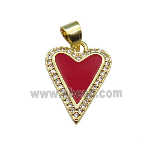 copper Heart pendant pave zircon with red enamel, gold plated