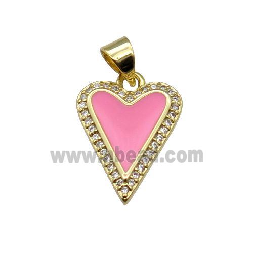copper Heart pendant pave zircon with pink enamel, gold plated