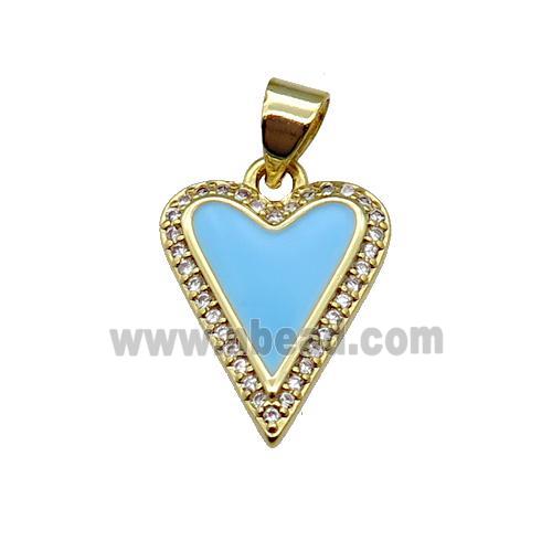 copper Heart pendant pave zircon with blue enamel, gold plated