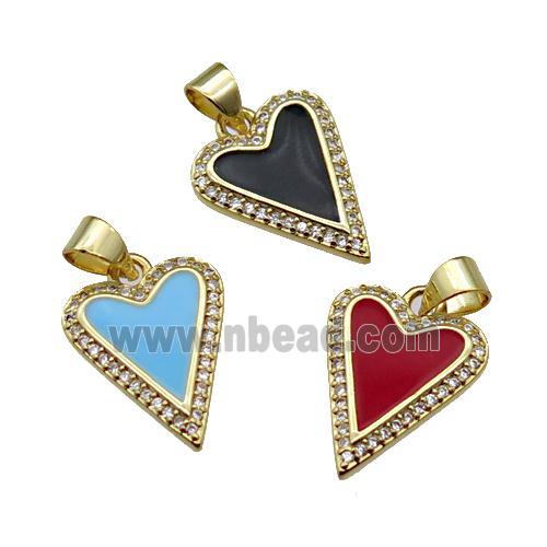 copper Heart pendant pave zircon with enamel, gold plated, mixed