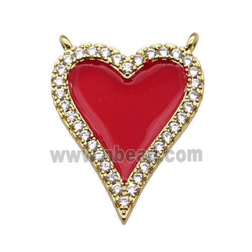 copper Heart pendant pave zircon with red enamel, gold plated