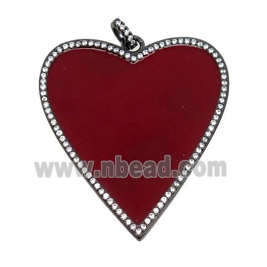 copper Heart pendant pave zircon with red enamel, black plated