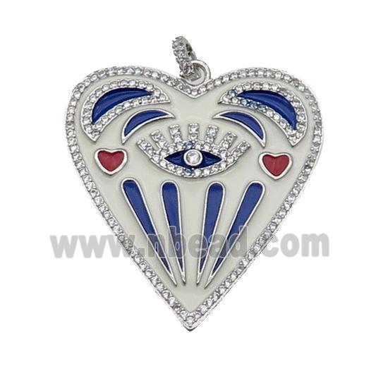 copper Heart pendant pave zircon with blue enamel, platinum plated