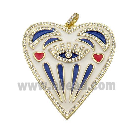 copper Heart pendant pave zircon with blue enamel, gold plated