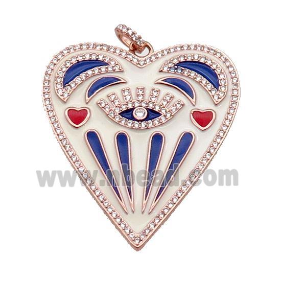 copper Heart pendant pave zircon with blue enamel, roe gold