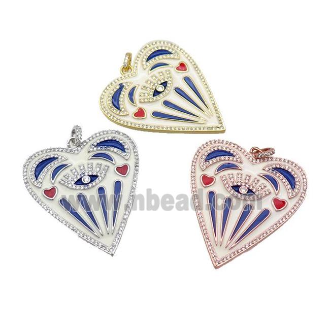 copper Heart pendant pave zircon with blue enamel, mixed