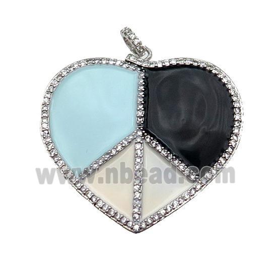 copper Heart pendant pave zircon with enamel, multicolor, platinum plated