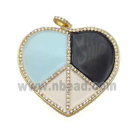 copper Heart pendant pave zircon with enamel, multicolor, gold plated