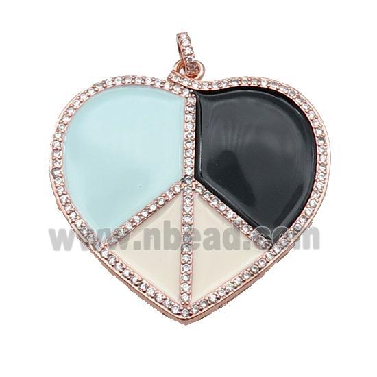 copper Heart pendant pave zircon with enamel, multicolor, rose gold