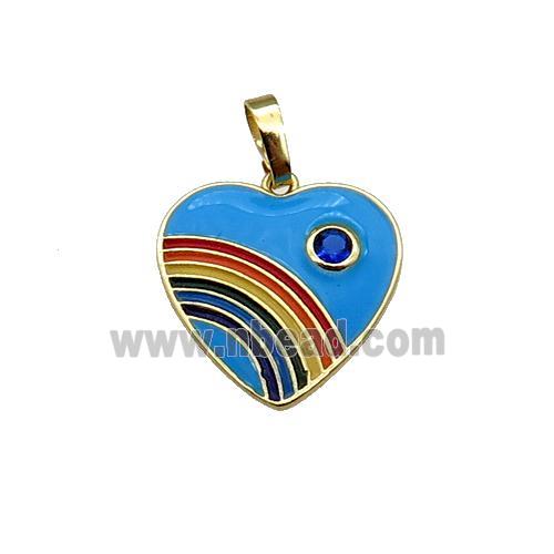 copper Heart pendant with blue enamel, rainbow, gold plated
