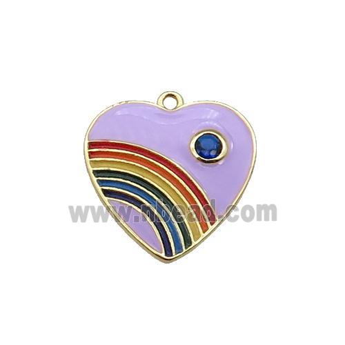 copper Heart pendant with lavender enamel, rainbow, gold plated