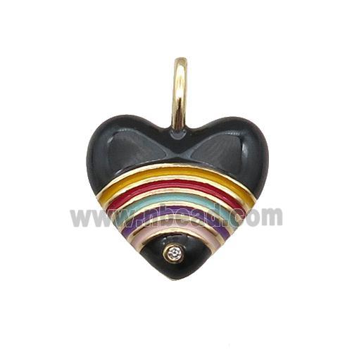 copper Heart pendant with black enamel, rainbow, gold plated