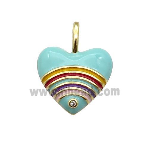 copper Heart pendant with turq enamel, rainbow, gold plated