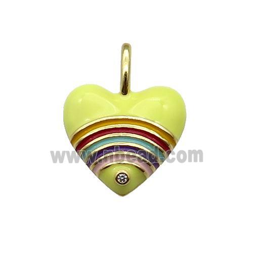 copper Heart pendant with yellow enamel, rainbow, gold plated