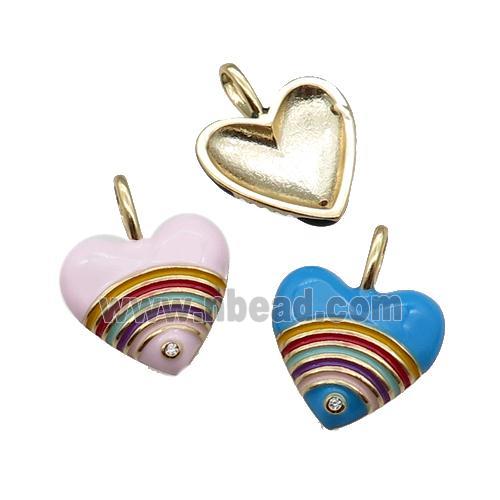 copper Heart pendant with enamel, rainbow, gold plated, mixed