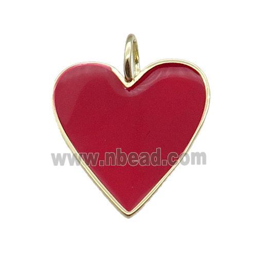 copper Heart pendant with red enamel, gold plated