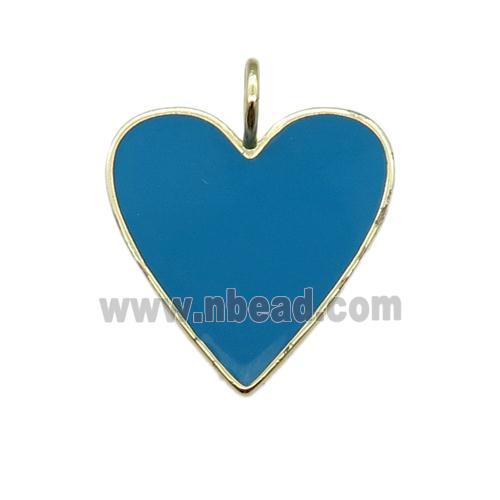 copper Heart pendant with teal enamel, gold plated