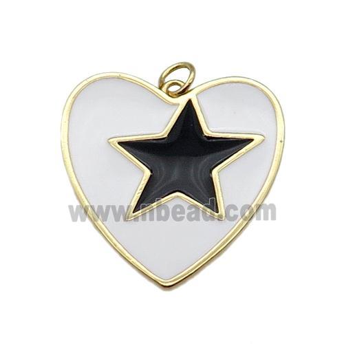 copper Heart pendant with white enamel, star, gold plated