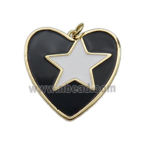 copper Heart pendant with black enamel, star, gold plated