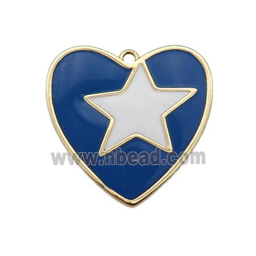 copper Heart pendant with blue enamel, star, gold plated